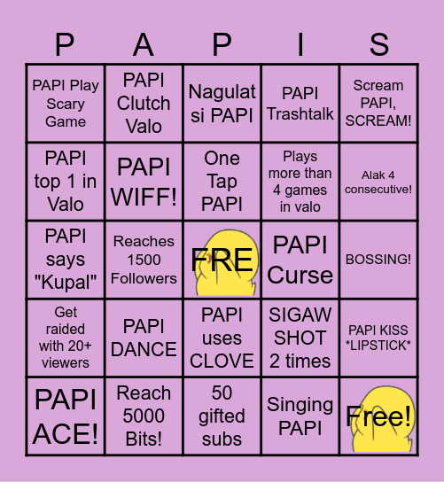 PAPI STREAM SUBATHON Bingo Card