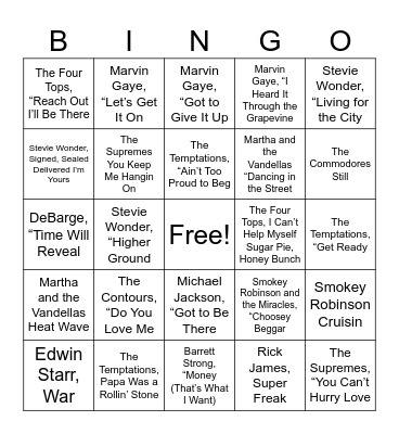 Motown Bingo Card