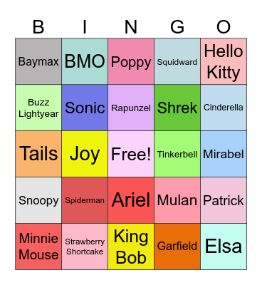 Cartoon Bingo Card