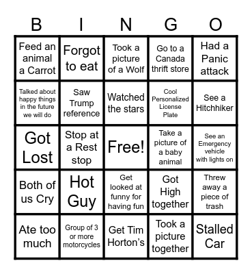 Chelsea and AJ's Trip to Canada Bingo Card
