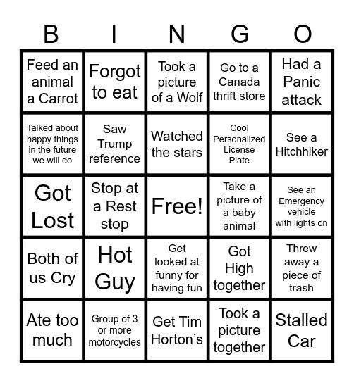 Chelsea and AJ's Trip to Canada Bingo Card
