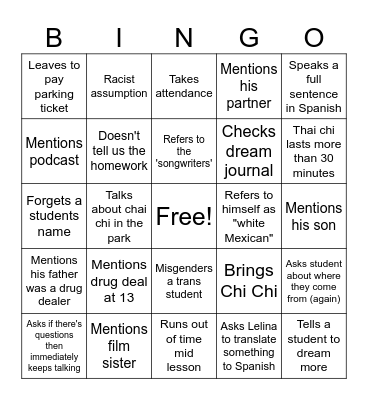 LENS Bingo Card