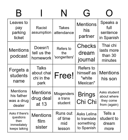 LENS Bingo Card