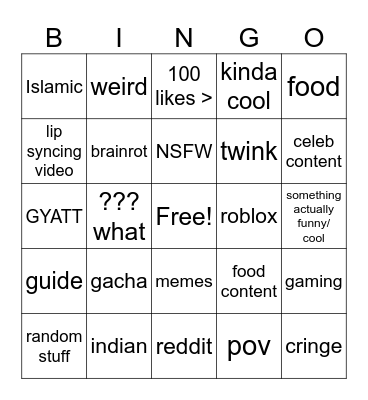 tiktok bingo Card