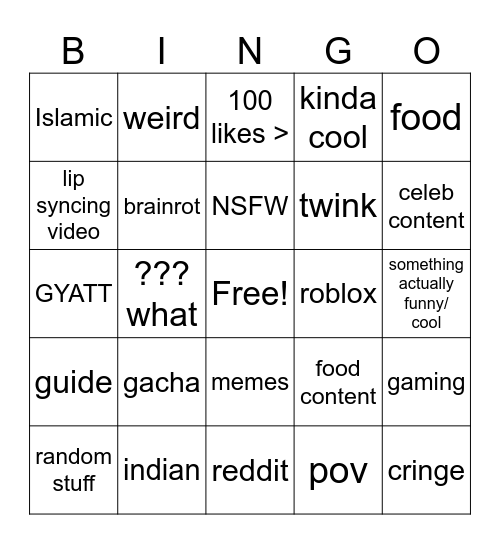 tiktok bingo Card