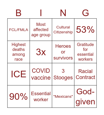 COVID Bingo Card