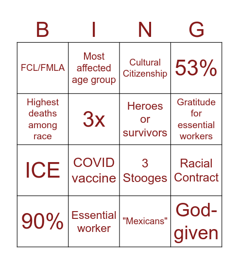 COVID Bingo Card