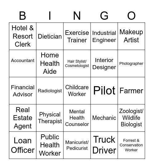 CAREER CLUSTER BINGO Card