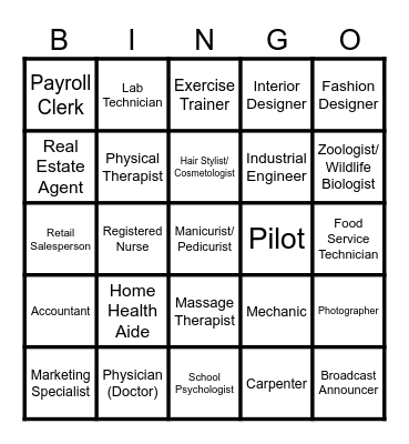 Career Cluster Bingo Card