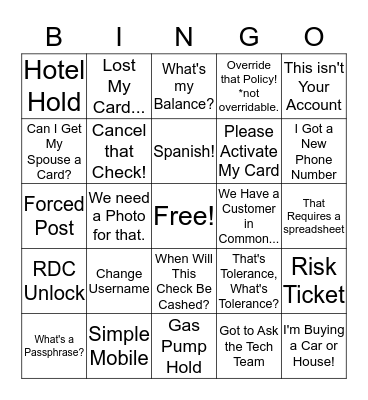 Call Bingo Card