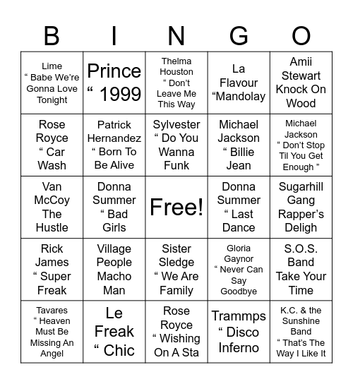 Disco Bingo Card