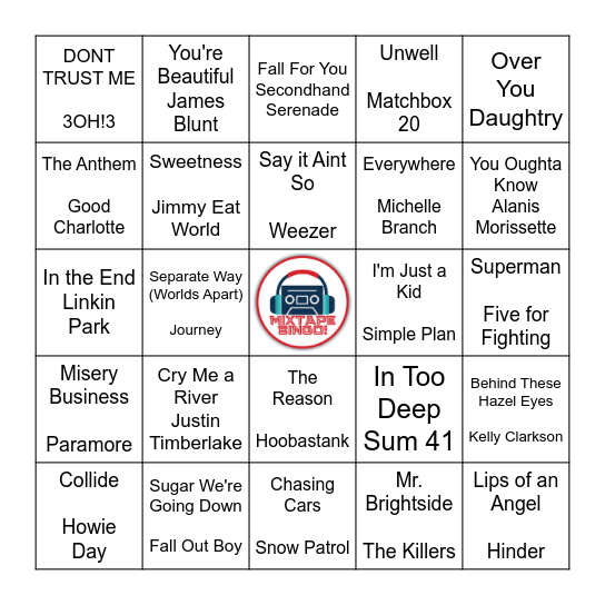 Mixtape Bingo - Teen Angst Bingo Card