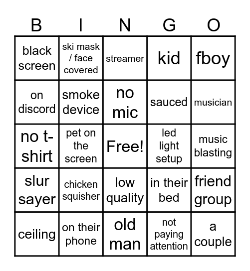 Omegle Bingo Card