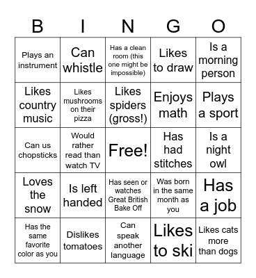 Find Someone Who... Bingo Card