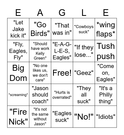 Eagles v. Cowboys Bingo Card