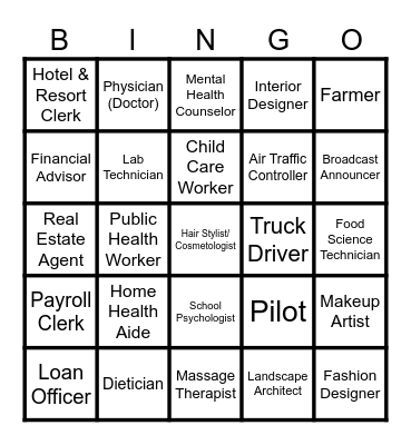 Career Cluster Bingo Card