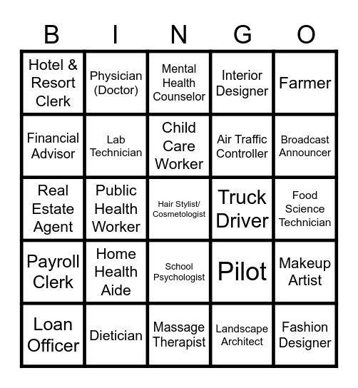 Career Cluster Bingo Card