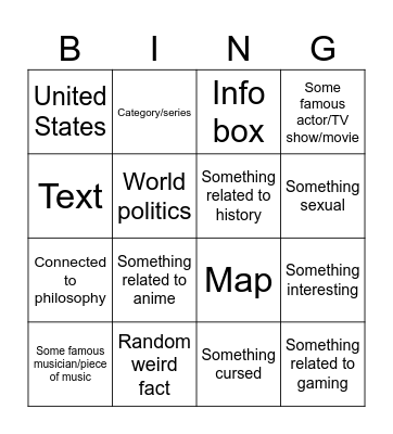 Wikipedia Bingo Card
