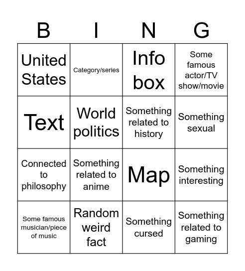 Wikipedia Bingo Card