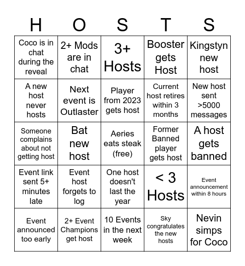 PPS Event Host Bingo November 2024 Bingo Card