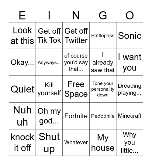 EthanINGO Bingo Card