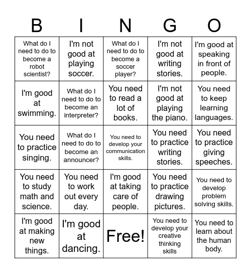 Lesson 7 Review Bingo Card