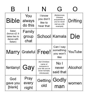 Unhinge Me! Bingo Card