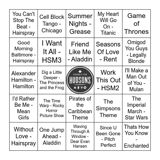 Musicals Bingo Card