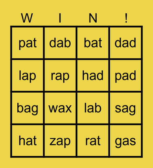 UFLI 35a - Short A Review Bingo Card