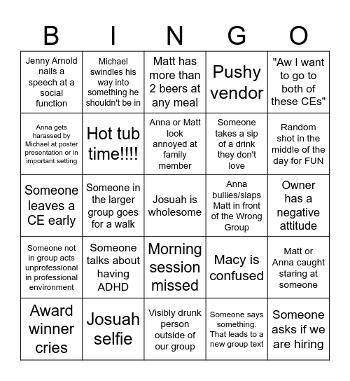 WSPA Annual Bingo Card