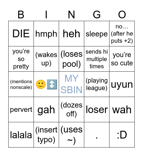 soobin’s words bingo~ Bingo Card