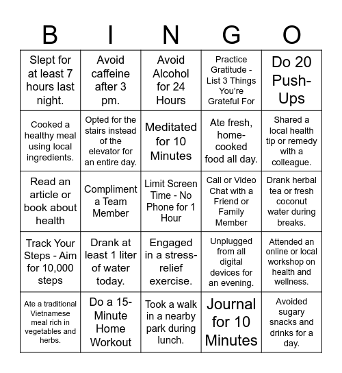 INTERNATIONAL MEN'S DAY HEALTH BINGO Card