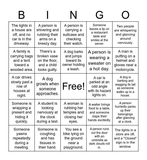 INFERENCES Bingo Card