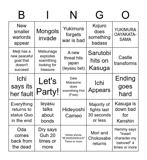 Basara Bingo Card