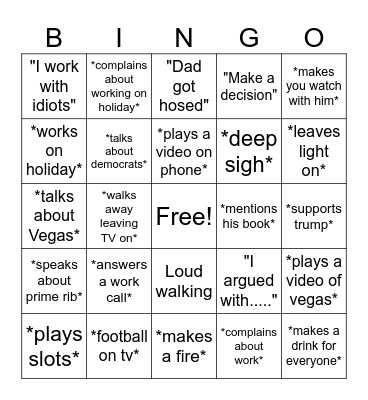 Dad Thanksgiving Bingo Card