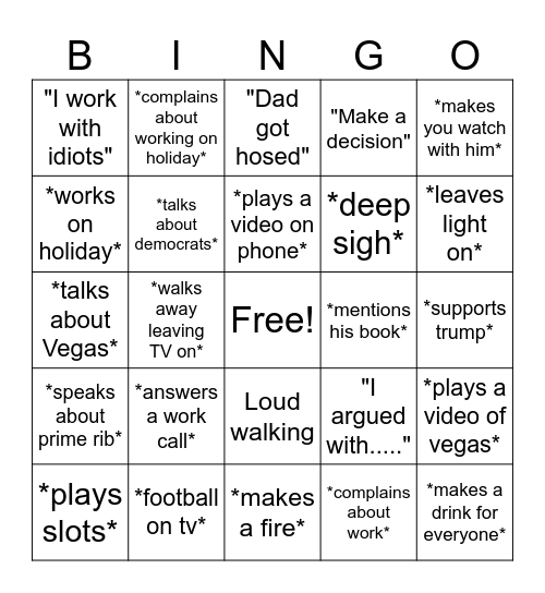 Dad Thanksgiving Bingo Card