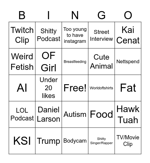 IG Reels Bingo Card