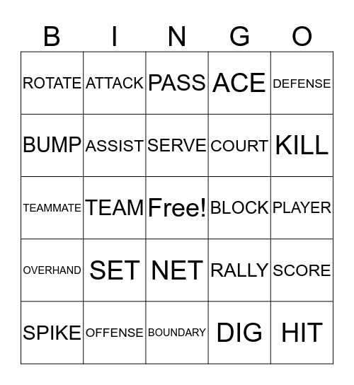 Volleyball Bingo Card