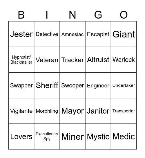 Mongy Monday Roles Bingo Card