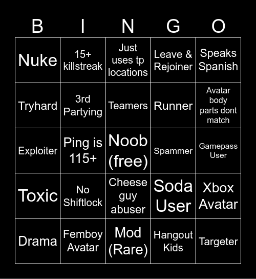 ARF bingo Card