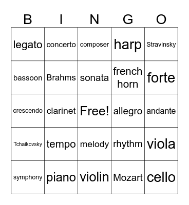 Classical Music Bingo Card