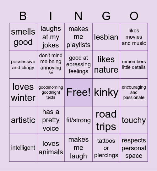 are you my type? Bingo Card