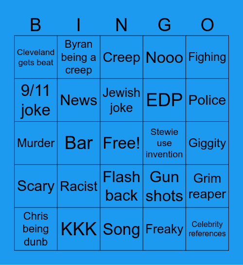 Family guy Bingo Card