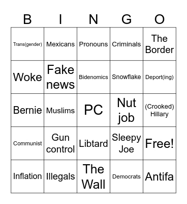 Things Conservatives Say Bingo Card