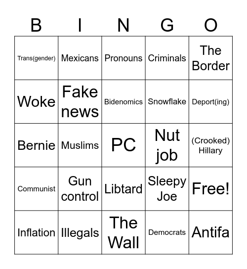 Things Conservatives Say Bingo Card