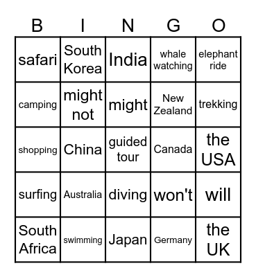 Going on Holidaz Bingo Card