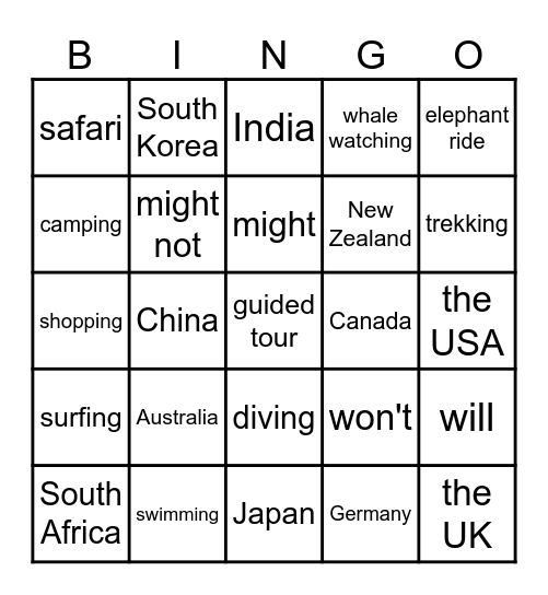 Going on Holidaz Bingo Card