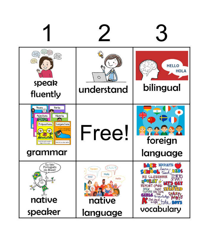 VOCABULARY: LEARNING LANGUAGES Bingo Card