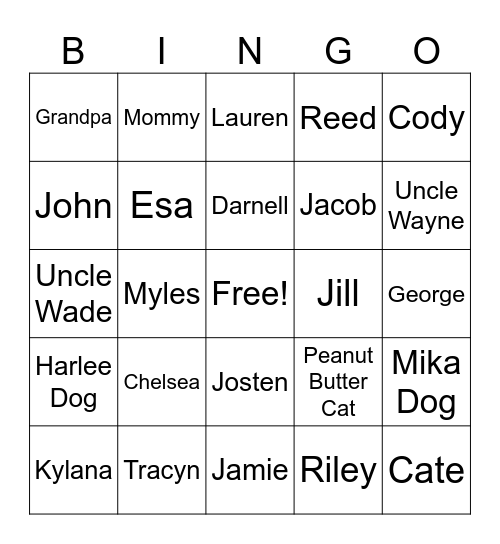 Jamie Walker Bingo Card