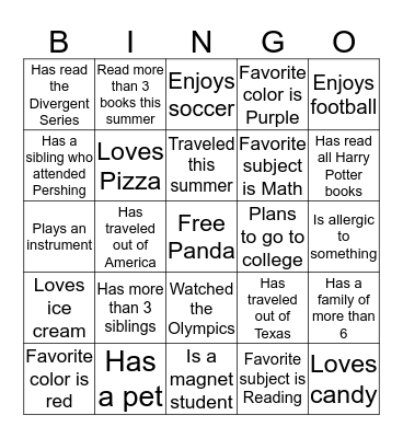 Getting to Know you Bingo Card